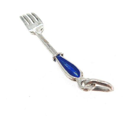 800 Silver Vintage Italy Red & Blue Enamel Fork Pendant