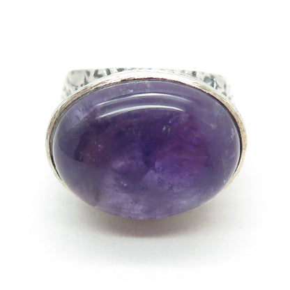 925 Sterling Silver Vintage Real Cabochon Amethyst Ring Size 7