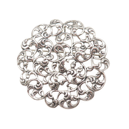 Michele 925 Sterling Silver Antique Art Deco Floral Oxidized Pin Brooch Pendant