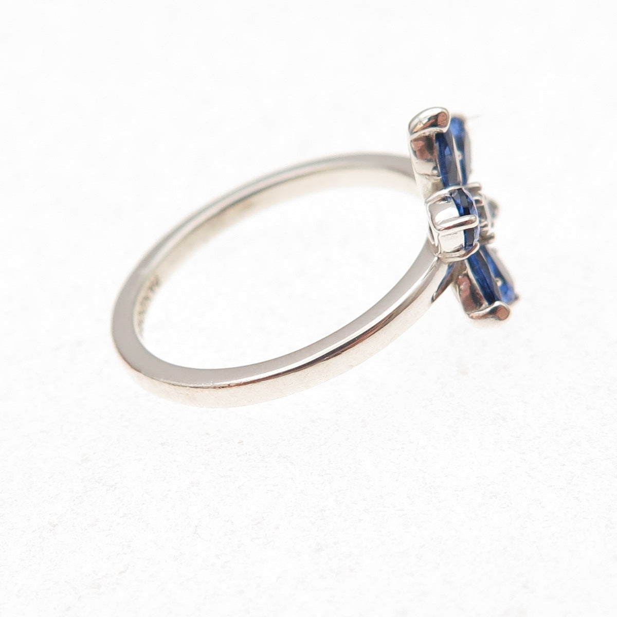Pandora Sterling Silver Blue & White C Z Sparkling Herbarium Ring Size 6.75
