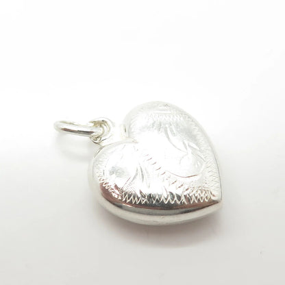 835 Silver Vintage Portugal Etched Puffy Heart Charm Pendant