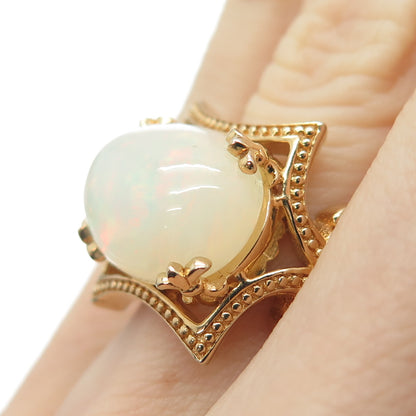 DALLAS PRINCE 925 Sterling Silver Gold Plated Real Cabochon Opal Ring Size 5.5