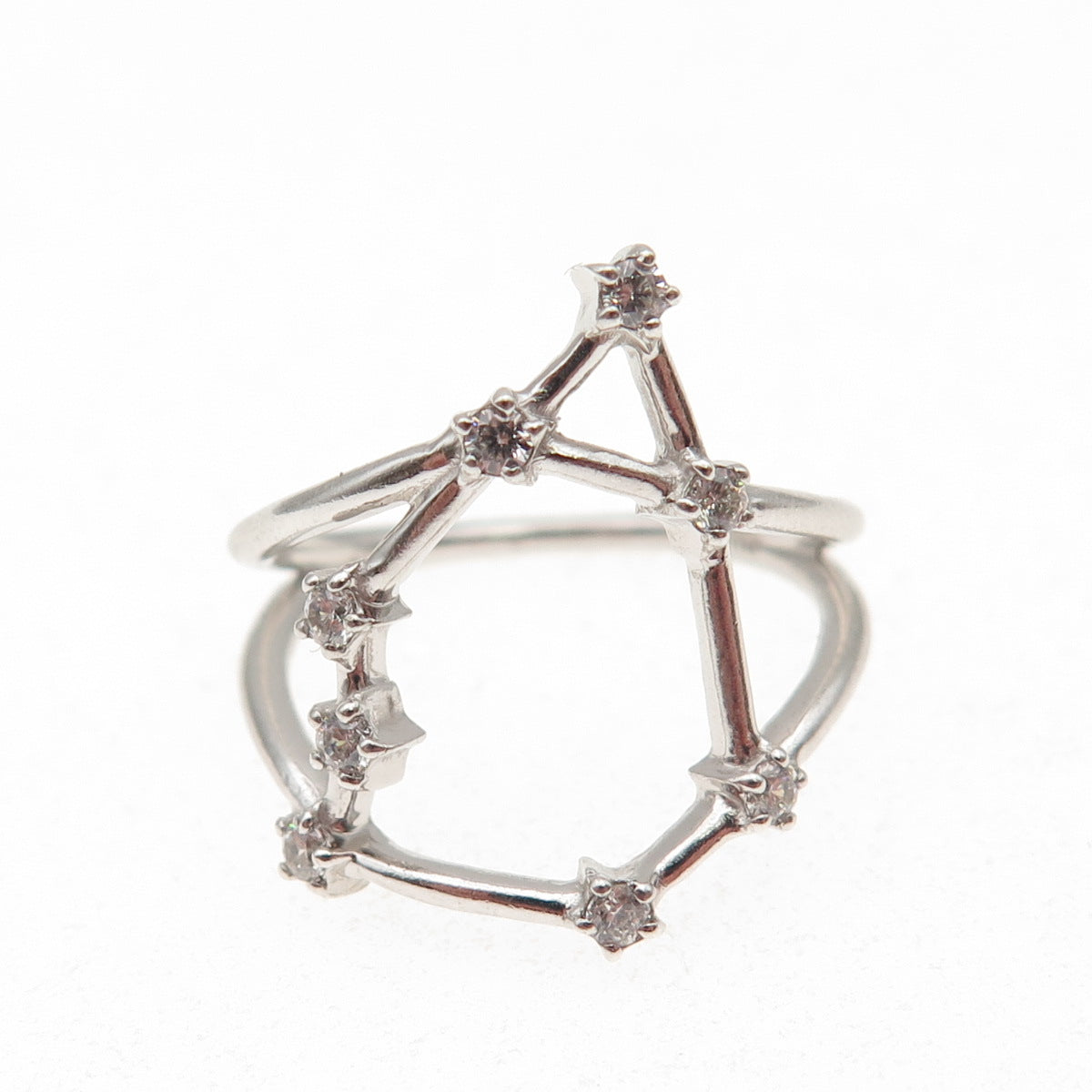 925 Sterling Silver Round-Cut C Z Libra Zodiac Sign Ring Size 5.75