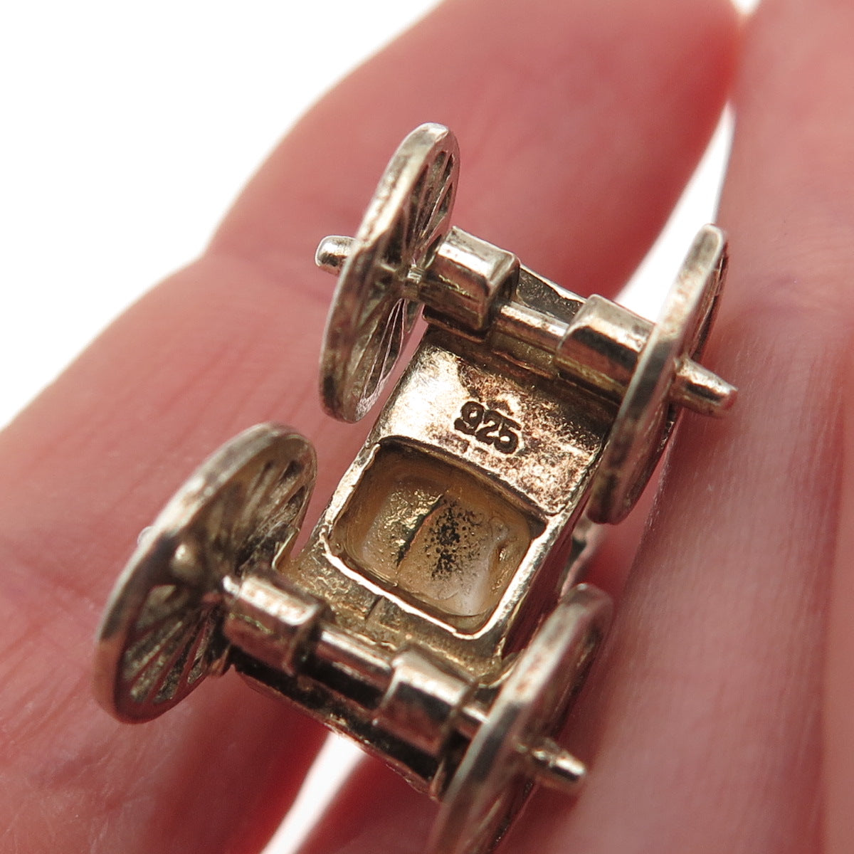 925 Sterling Silver Gold Plated Vintage Carriage 3D Charm Pendant