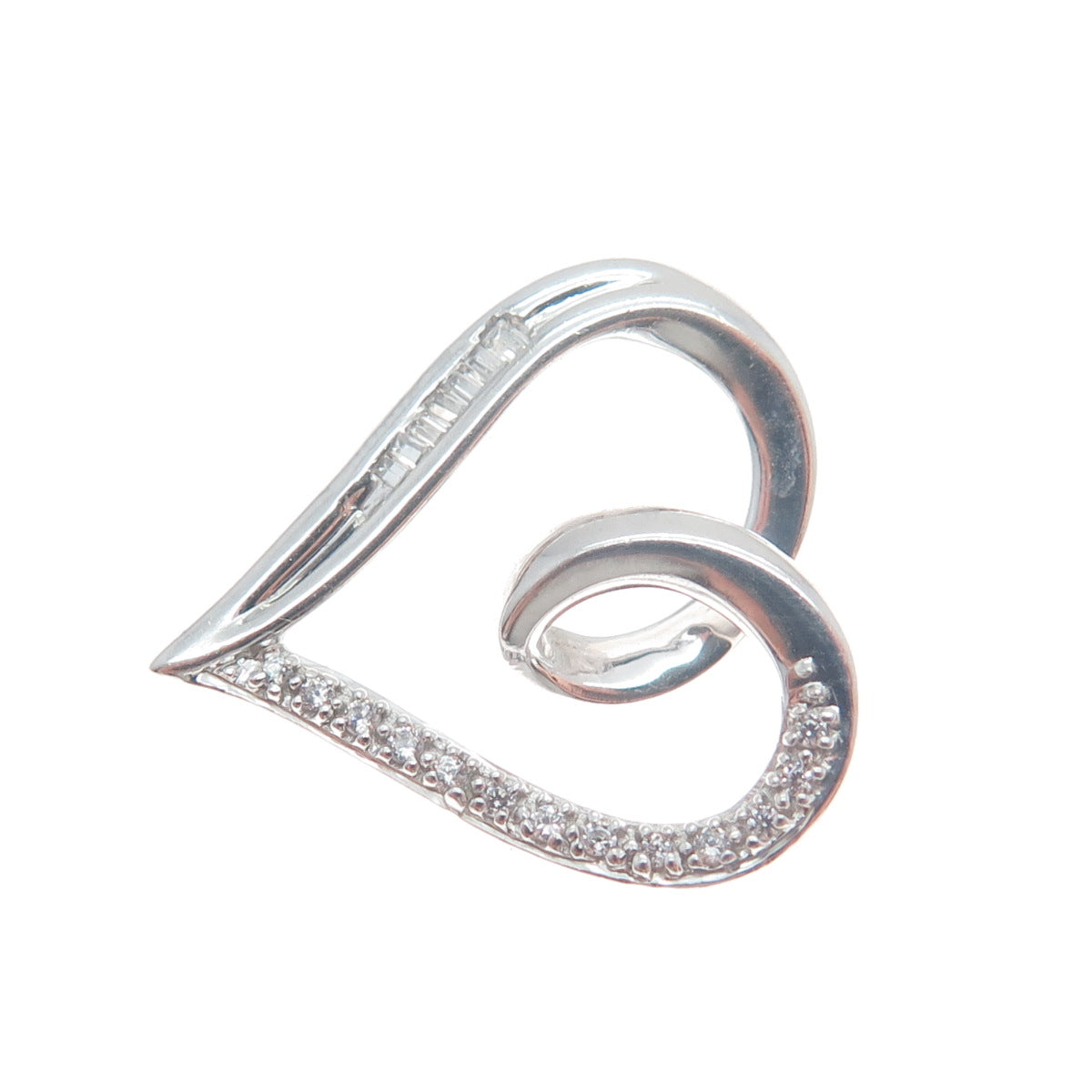 925 Sterling Silver Round-Cut C Z Heart Minimalist Charm Slide Pendant