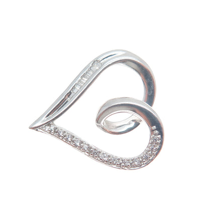 925 Sterling Silver Round-Cut C Z Heart Minimalist Charm Slide Pendant