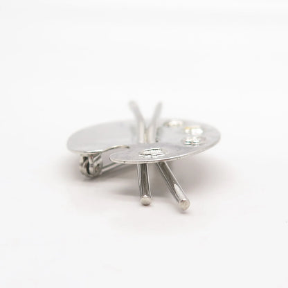 925 Sterling Silver Vintage BEAU Yellow Enamel Artist Palette & Brushes Brooch