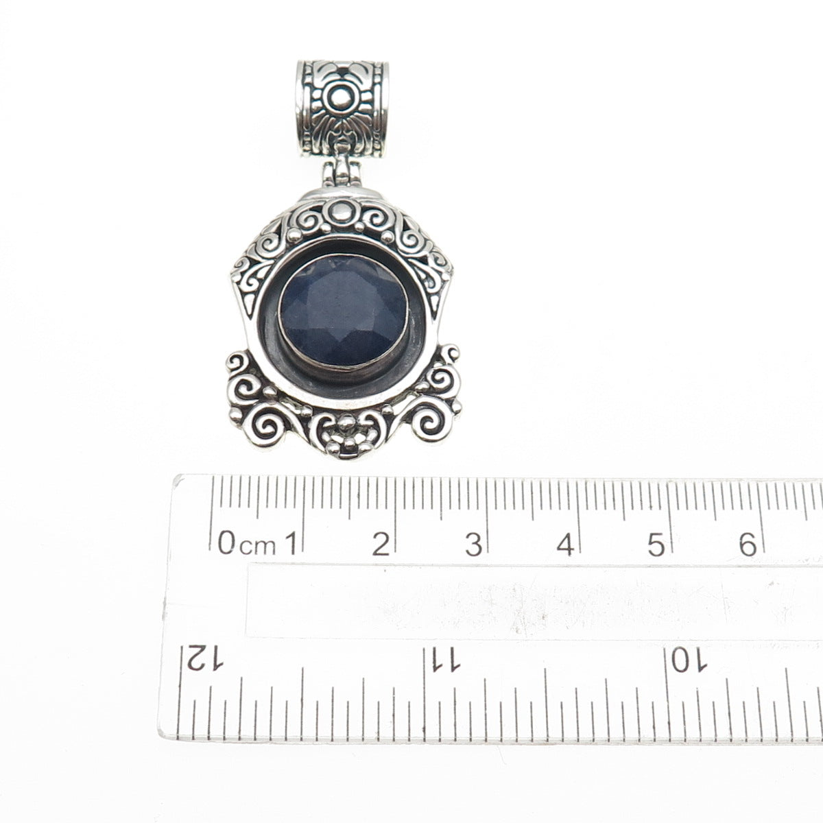 925 Sterling Silver Vintage Real Sodalite Ornate Oxidized Pendant