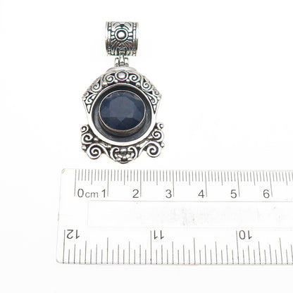 925 Sterling Silver Vintage Real Sodalite Ornate Oxidized Pendant