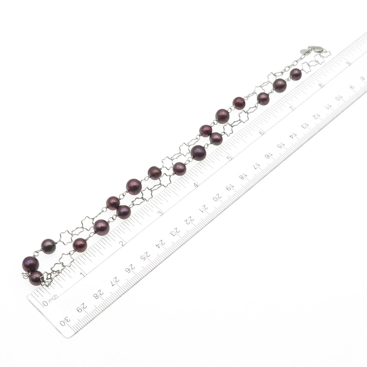 925 Sterling Silver Real Tahitian Pearl Beaded Star Chain Necklace 16-18"