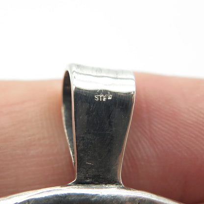 925 Sterling Silver Vintage Brutalist Modernist Large Round Pendant