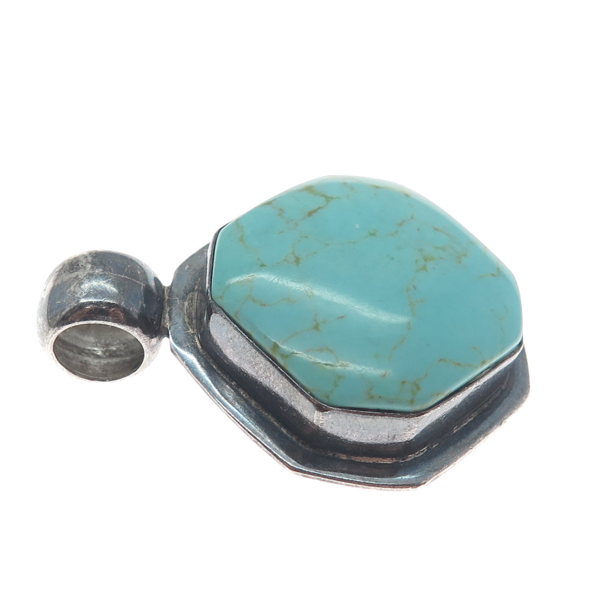 925 Sterling Silver Vintage Mexico Real Lone Mountain Turquoise Oxidized Pendant