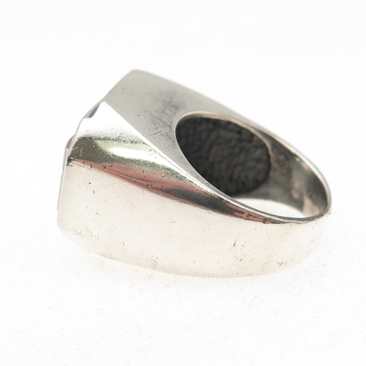 925 Sterling Silver Vintage Emerald-Cut C Z Modernist Oxidized Ring Size 6.75