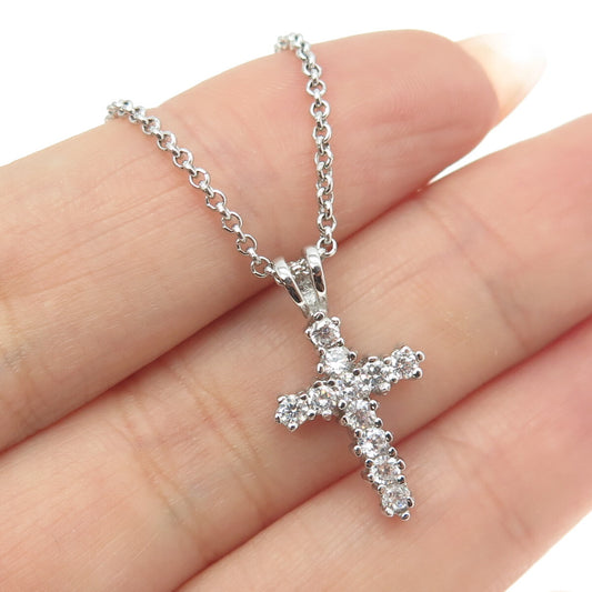 925 Sterling Silver Round-Cut C Z Cross Cable Chain Necklace 16"