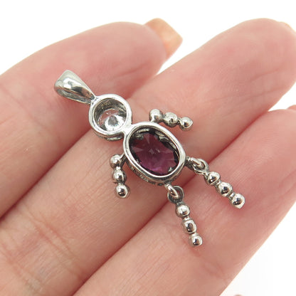 925 Sterling Silver Vintage Real Amethyst & C Z February Birthstone Boy Pendant