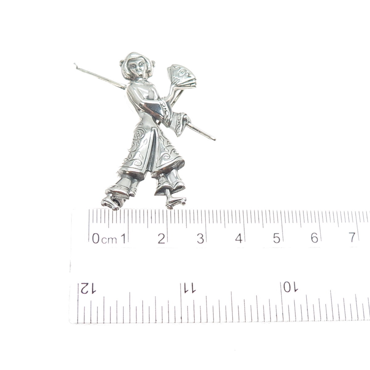 LANG 925 Sterling Silver Antique Art Deco Japanese Geisha Oxidized Pin Brooch