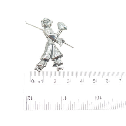 LANG 925 Sterling Silver Antique Art Deco Japanese Geisha Oxidized Pin Brooch