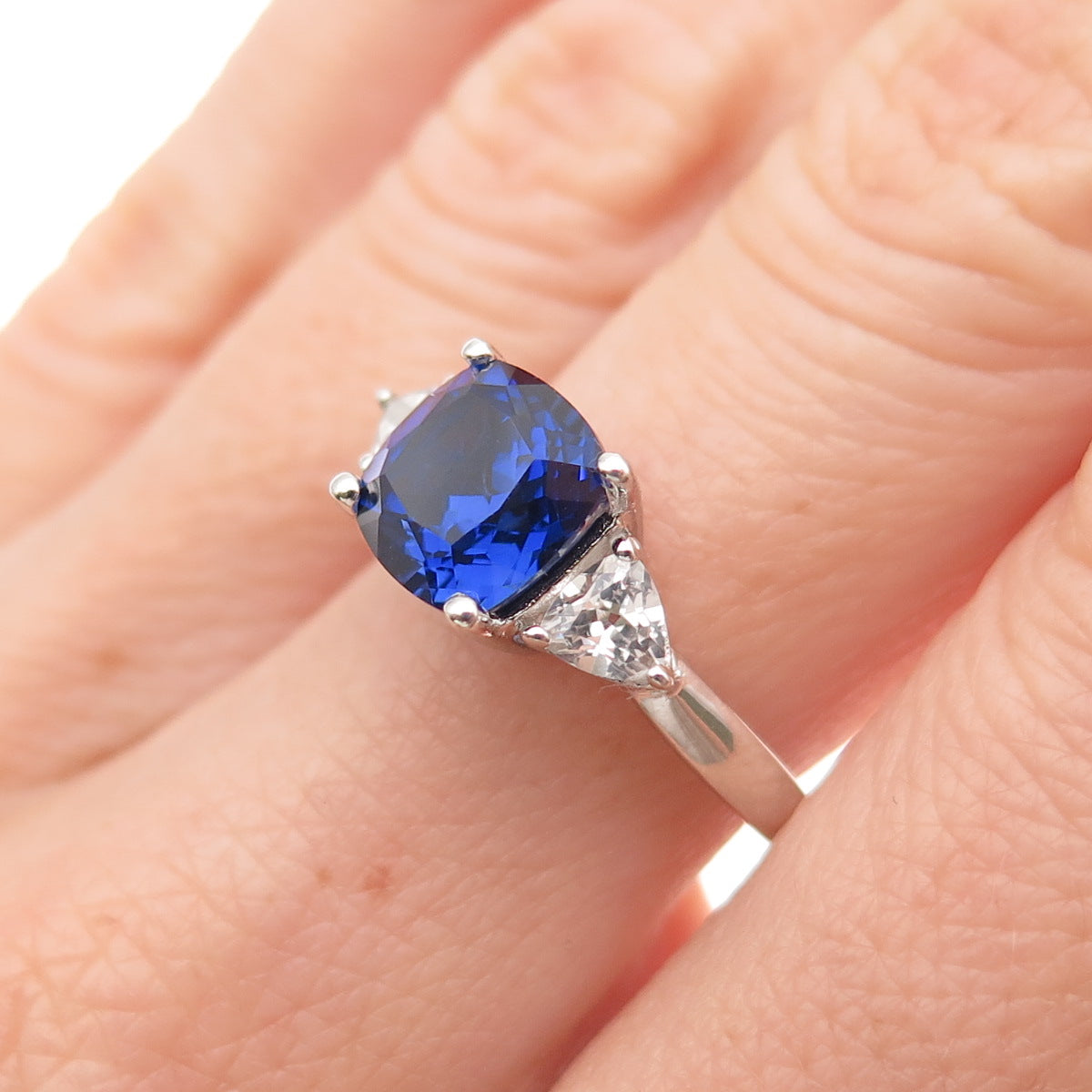 Richline Sterling Silver Real White Topaz & Lab-Created Sapphire Ring Size 6.75