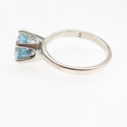 Tommy Long 925 Sterling Silver Vintage Real Round-Cut Blue Topaz Ring Size 4.5