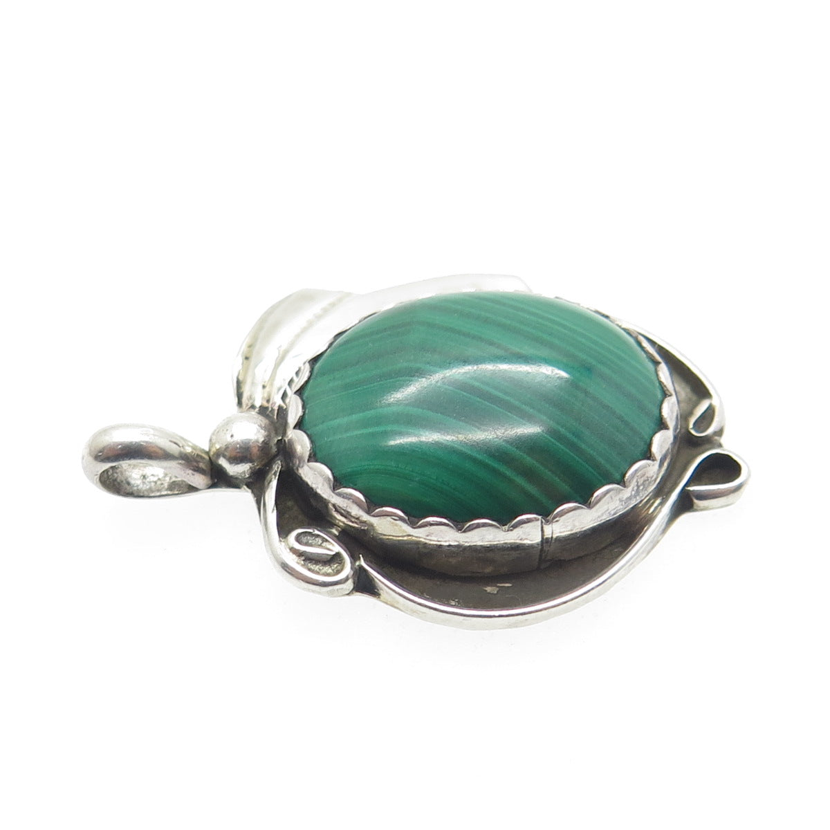 CALVIN TOM NAVAJO Old Pawn 925 Sterling Silver Southwestern Malachite Pendant