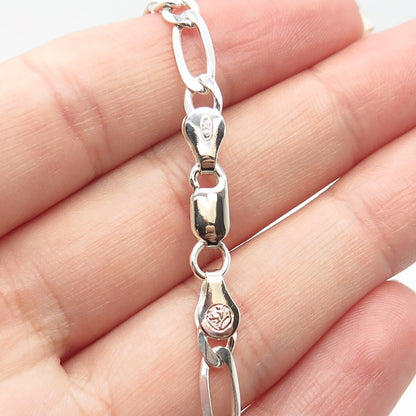 925 Sterling Silver Italy Figaro Chain Necklace 22"