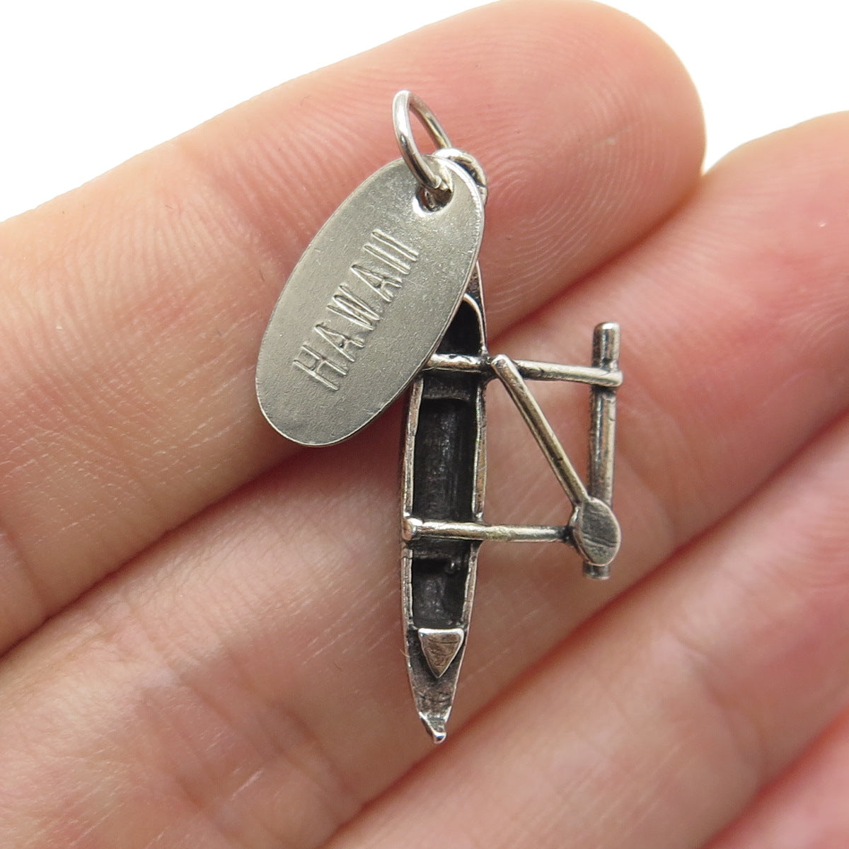 925 Sterling Silver Antique Art Deco Hawaii Canoe Minimalist Charm Pendant