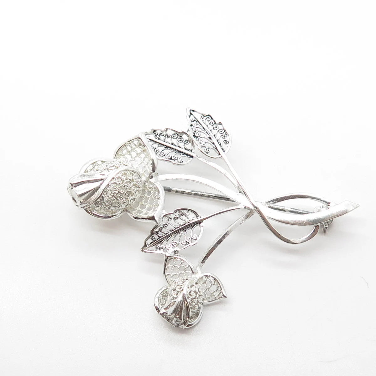 925 Sterling Silver Vintage Germany Floral Leaf Pin Brooch