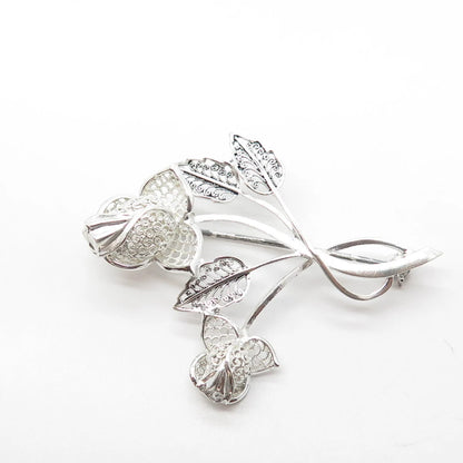 925 Sterling Silver Vintage Germany Floral Leaf Pin Brooch