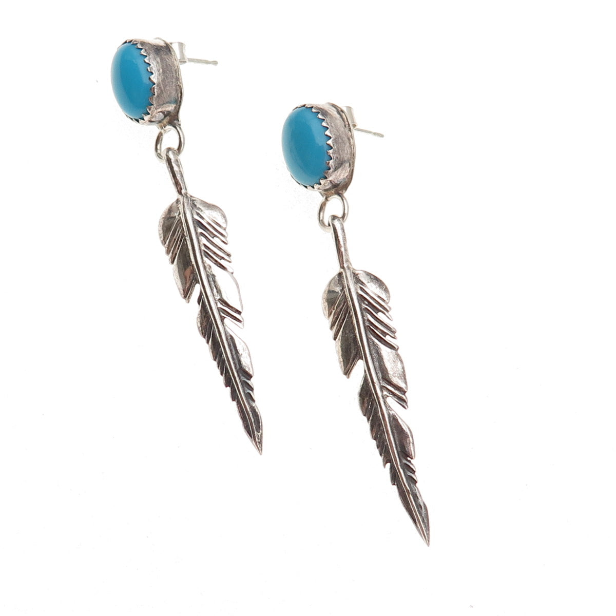 Jack Whittaker Old Pawn 925 Sterling Silver Vintage Turquoise Feather Earrings