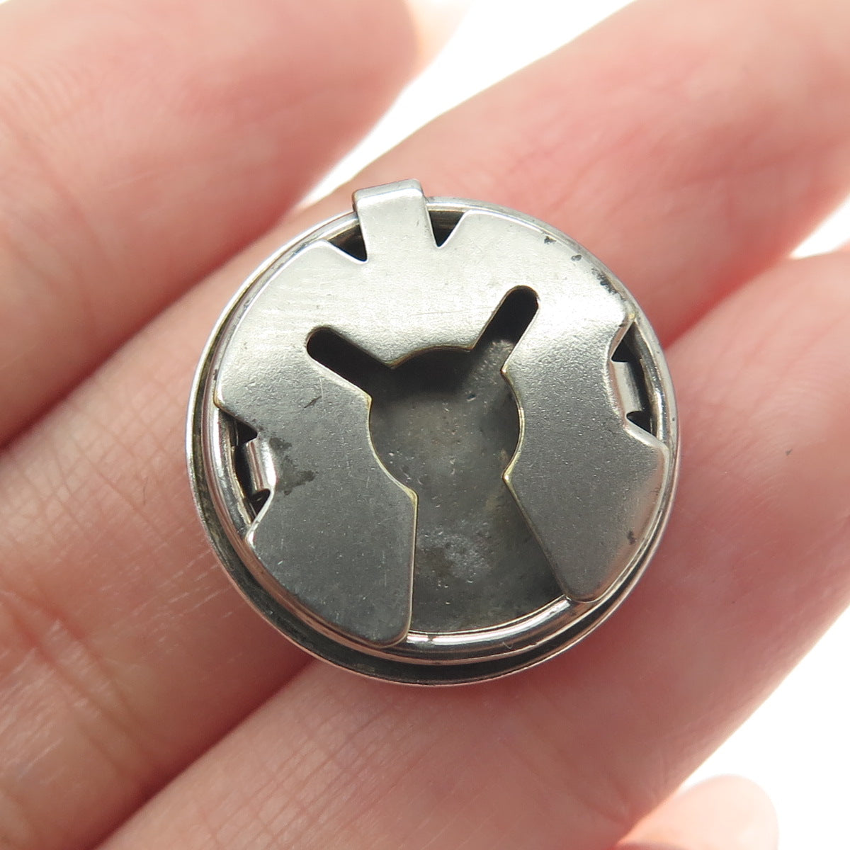 Old Pawn Hopi Sterling Silver Vintage Southwestern Concho Bear Clip Button