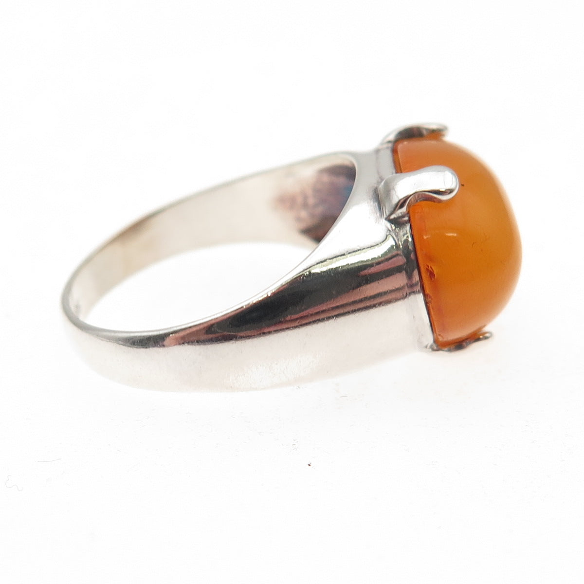 925 Sterling Silver Vintage Real Amber Modernist Ring Size 7.25