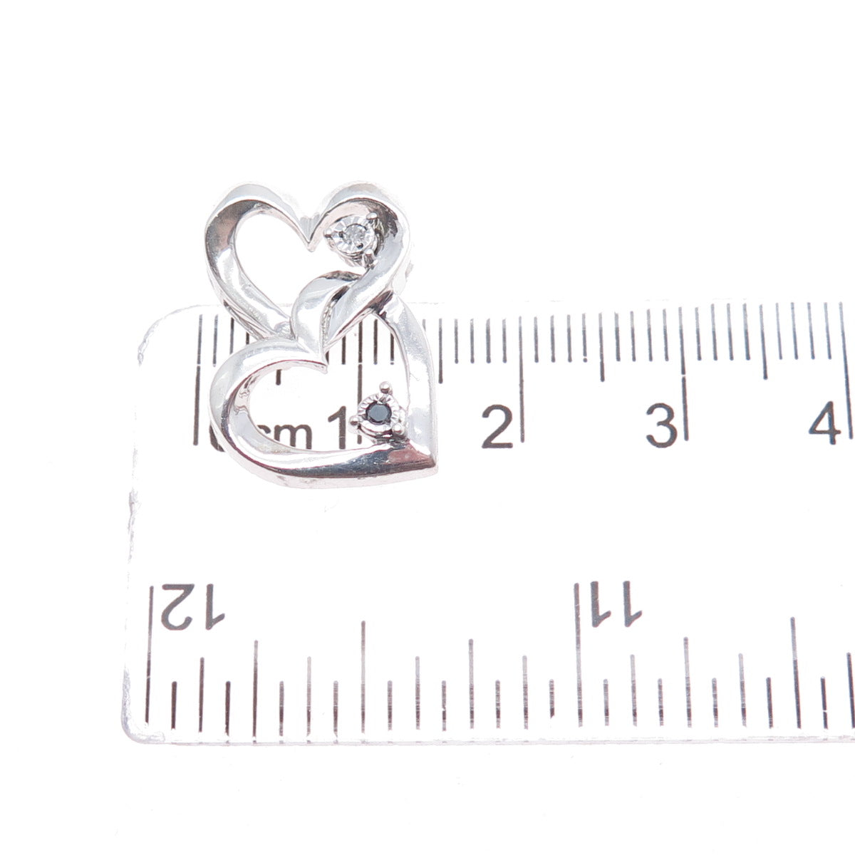925 Sterling Silver Real Round-Cut Diamond Couple Heart Slide Charm Pendant