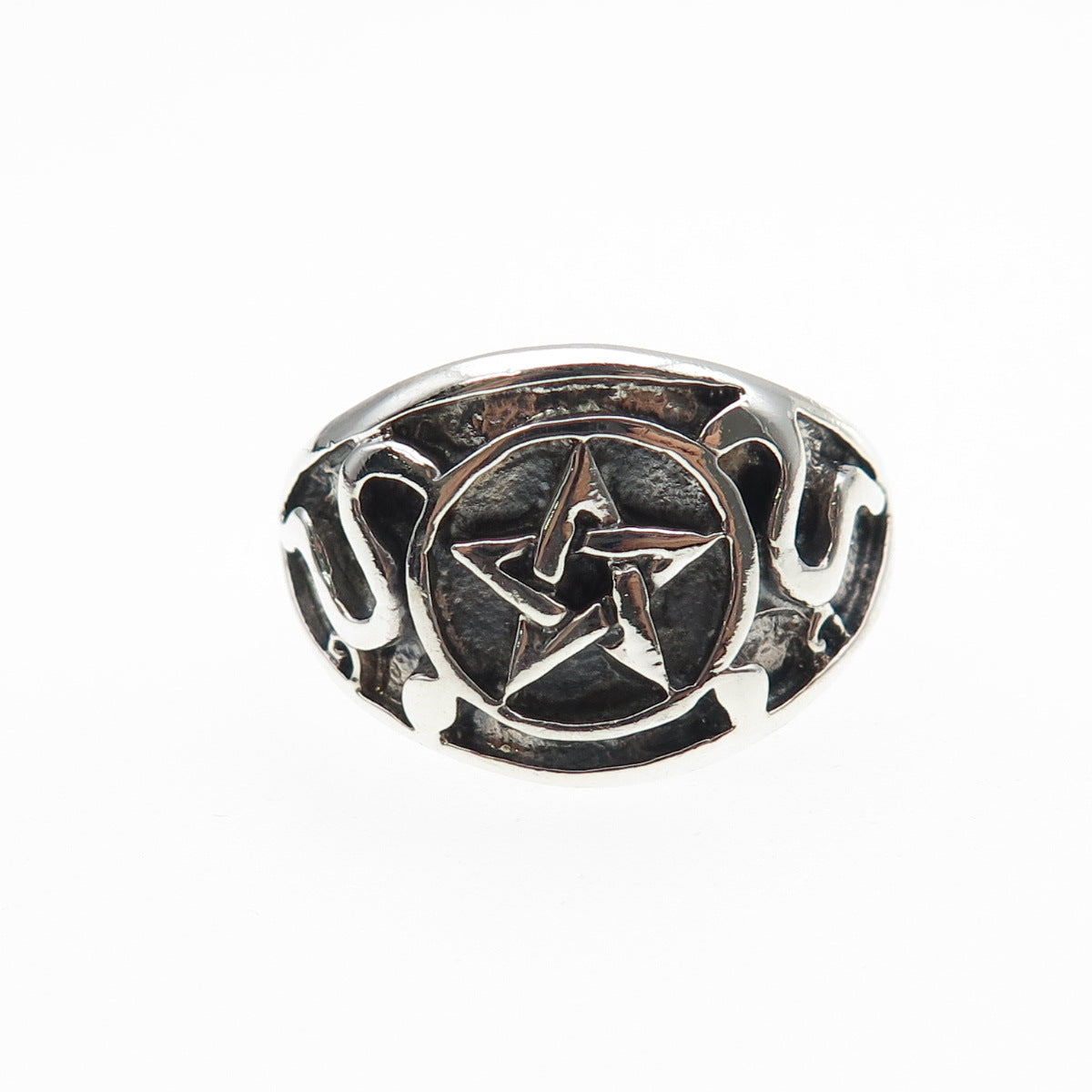925 Sterling Silver Vintage Pentagram Oxidized Biker Ring Size 9