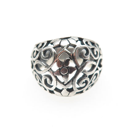 925 Sterling Silver Vintage Flower Dome Oxidized Ring Size 5.5