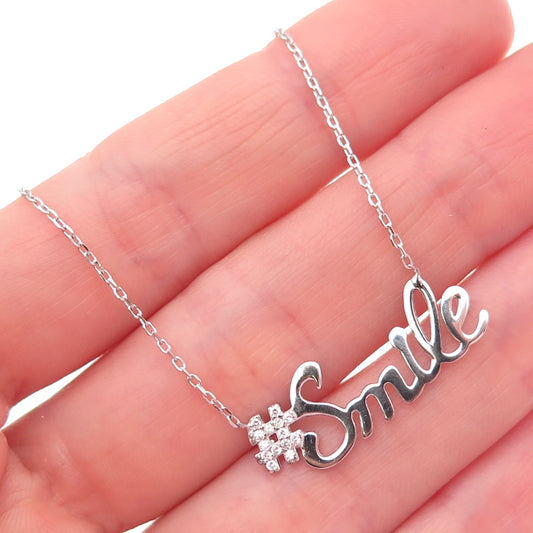 925 Sterling Silver Round-Cut C Z #Smile Cable Chain Necklace 16-18"