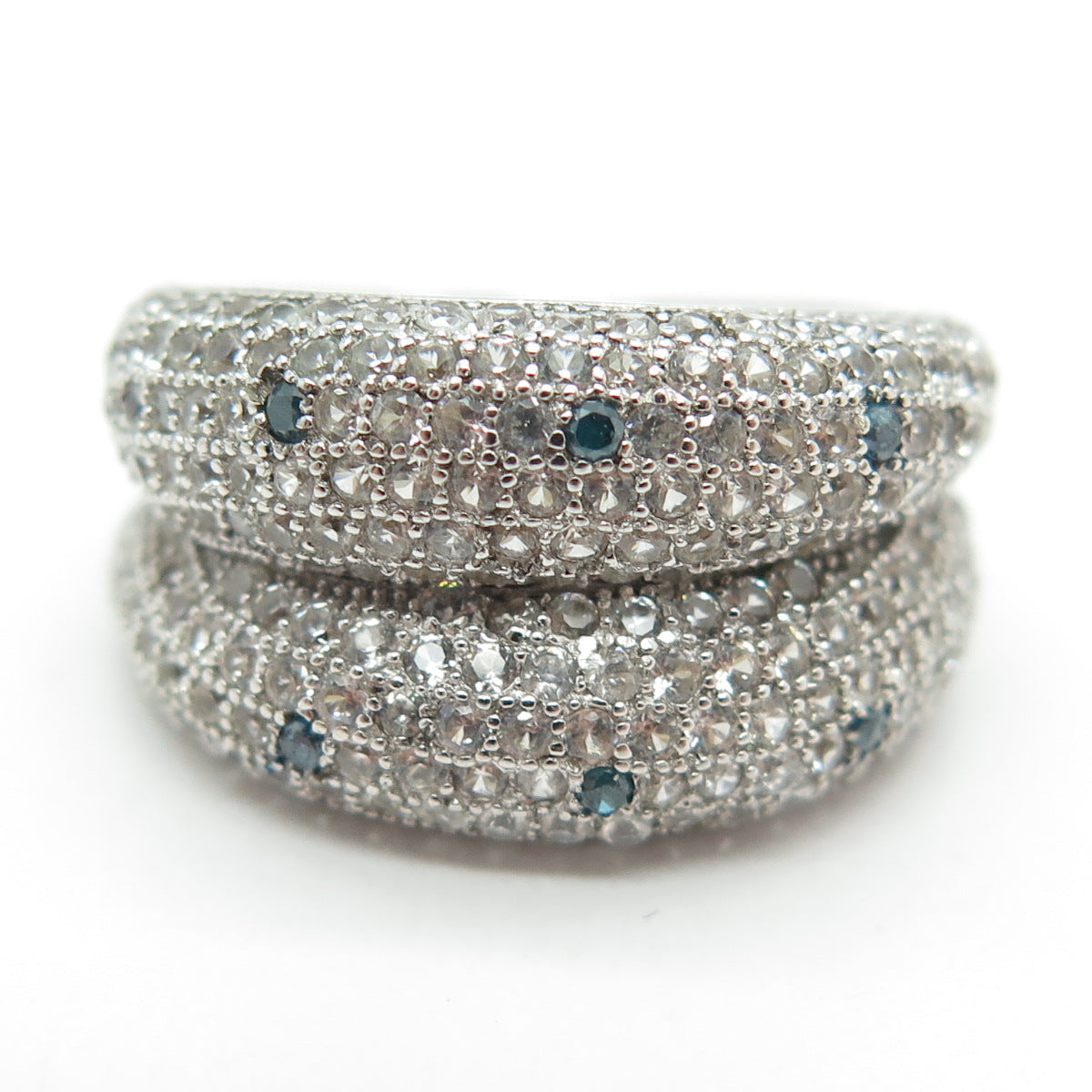 925 Sterling Silver Real Blue Diamond & White Topaz Gemstone Ring Size 7