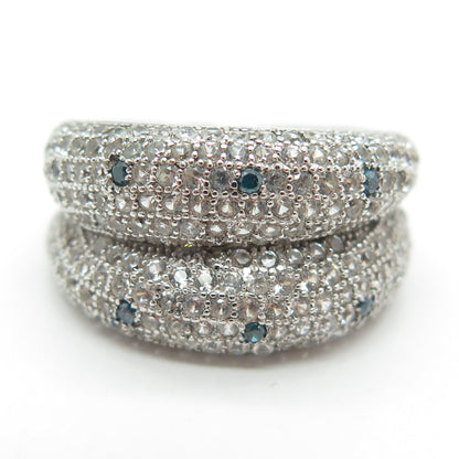 925 Sterling Silver Real Blue Diamond & White Topaz Gemstone Ring Size 7