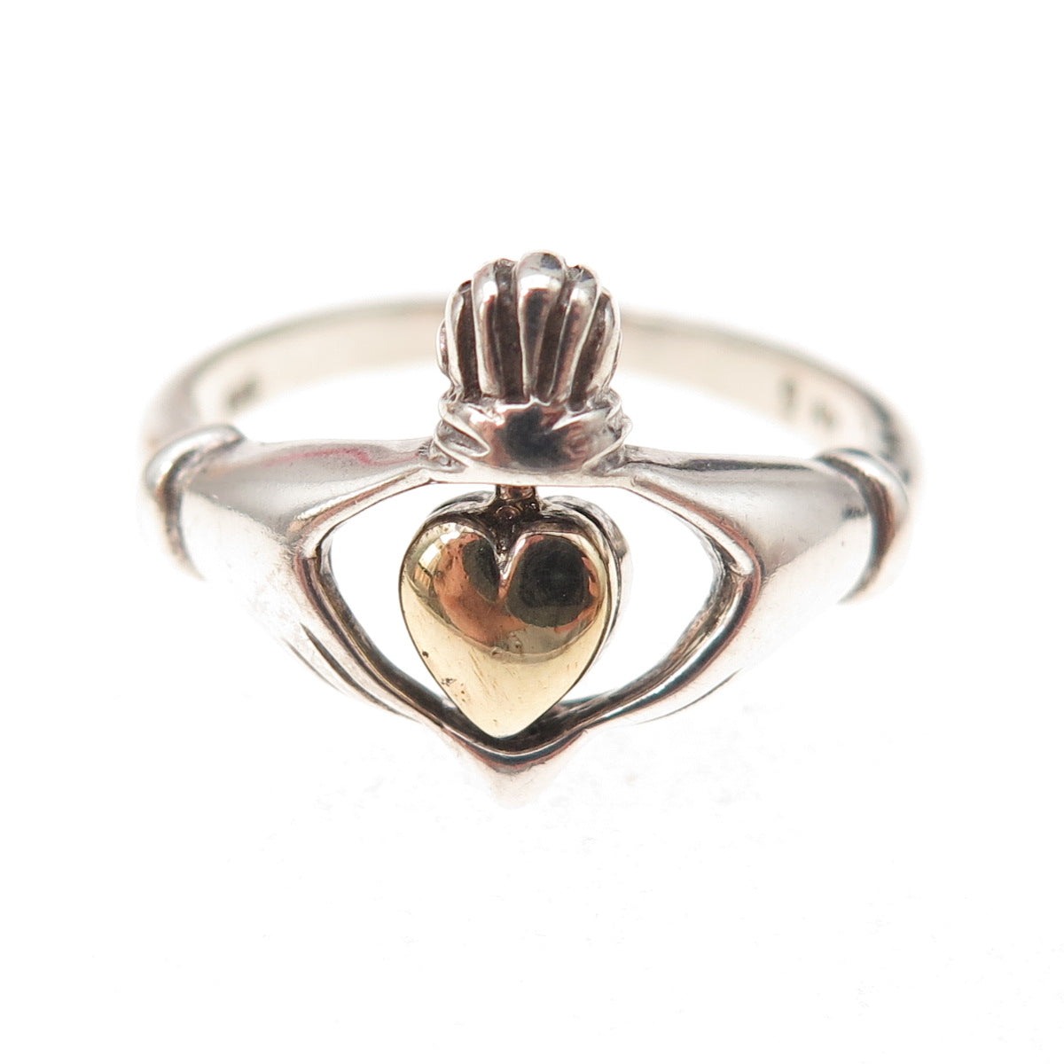 Nevada Sterling 10K Gold Vintage Chalcedony Claddagh Reversible Ring Size 8.75
