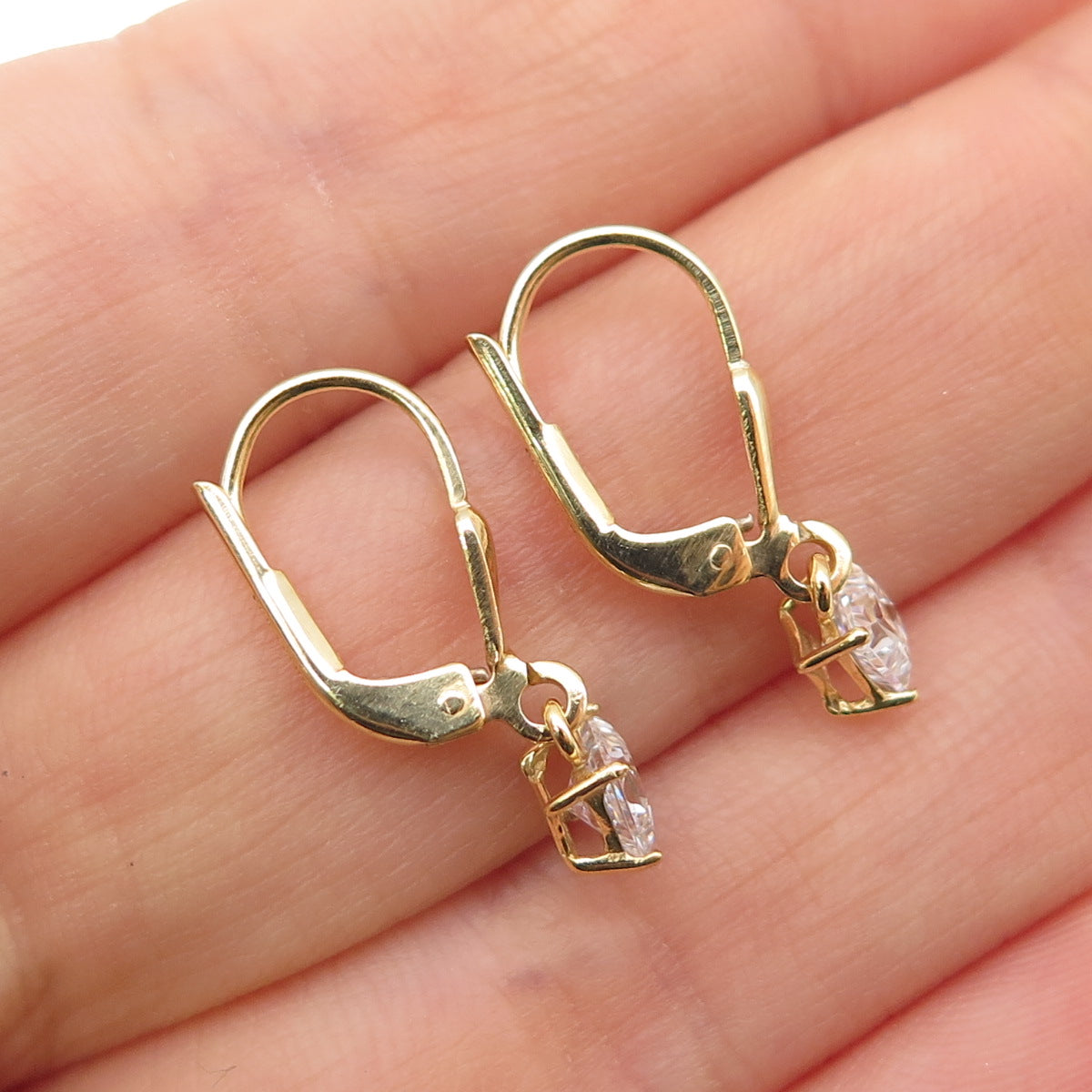 925 Sterling Silver Gold Plated Princess-Cut C Z Dangle Earrings