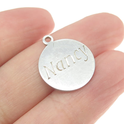 835 Silver Vintage Engraved "Nancy" Round Tag Charm Pendant