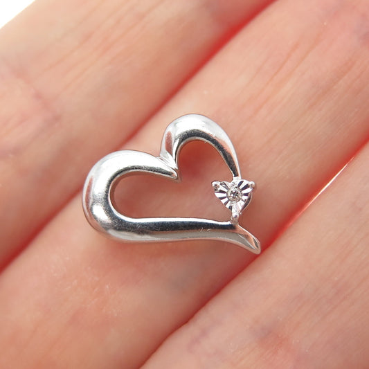 925 Sterling Silver Real Diamond Accent Heart Minimalist Slide Charm Pendant