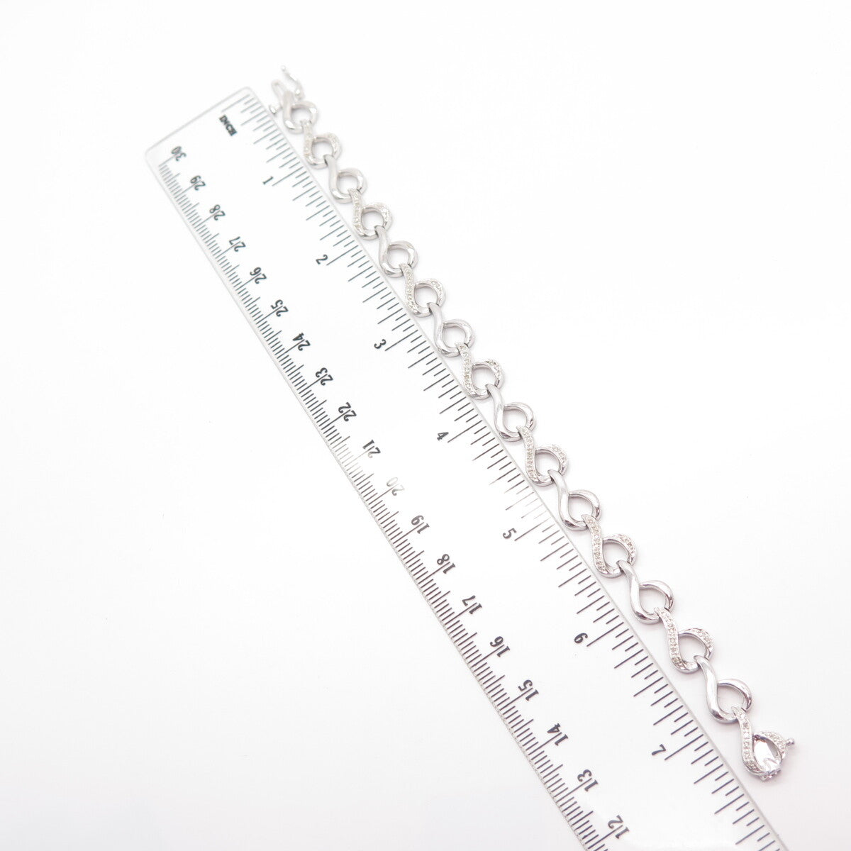 925 Sterling Silver SUN Real White Diamond Twisted Link Bracelet 7"