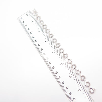 925 Sterling Silver SUN Real White Diamond Twisted Link Bracelet 7"