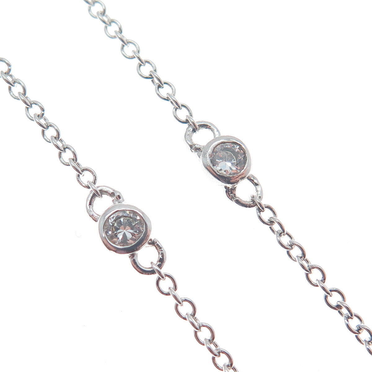 925 Sterling Silver Pear-Cut Lime Citrine Gem & C Z Cable Chain Necklace 18"
