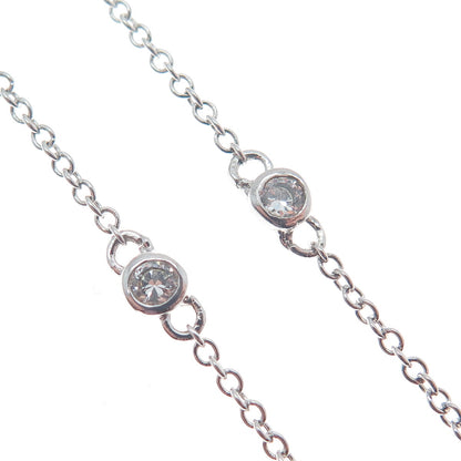 925 Sterling Silver Pear-Cut Lime Citrine Gem & C Z Cable Chain Necklace 18"