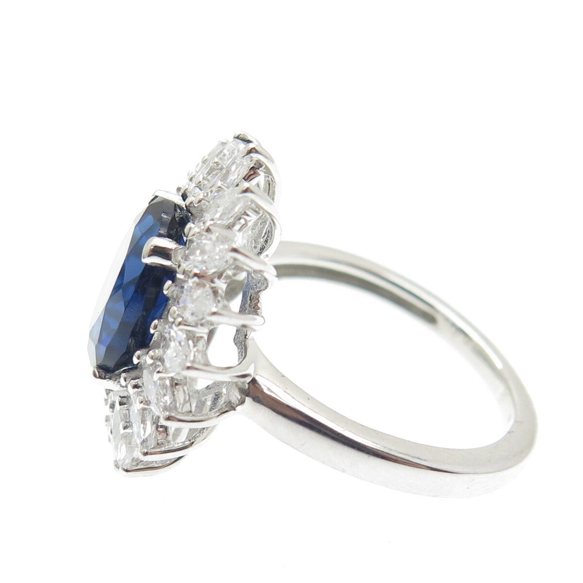 DSMK 925 Sterling Silver Nano Sapphire & C Z Ring Size 6