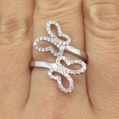 925 Sterling Silver Pave C Z Couple of Butterfly Ring Size 8