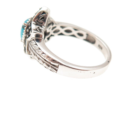 Chuck Clemency 925 Sterling Silver Real Turquoise & Spinel Floral Ring Size 8.25