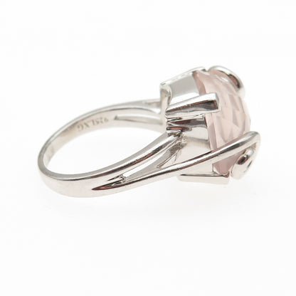 925 Sterling Silver Real Cushion-Cut Rose Quartz Swirl Ring Size 10.25