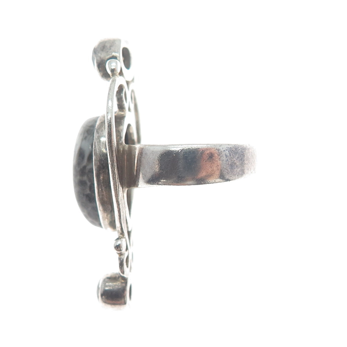 ARYA Sterling Silver Vintage Real Fossil Clear & Smoky Quartz Heart Ring Size 5
